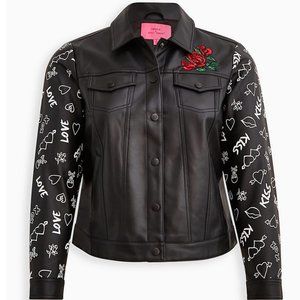 Torrid Betsey Johnson Embroidered Trucker Jacket Sz 4